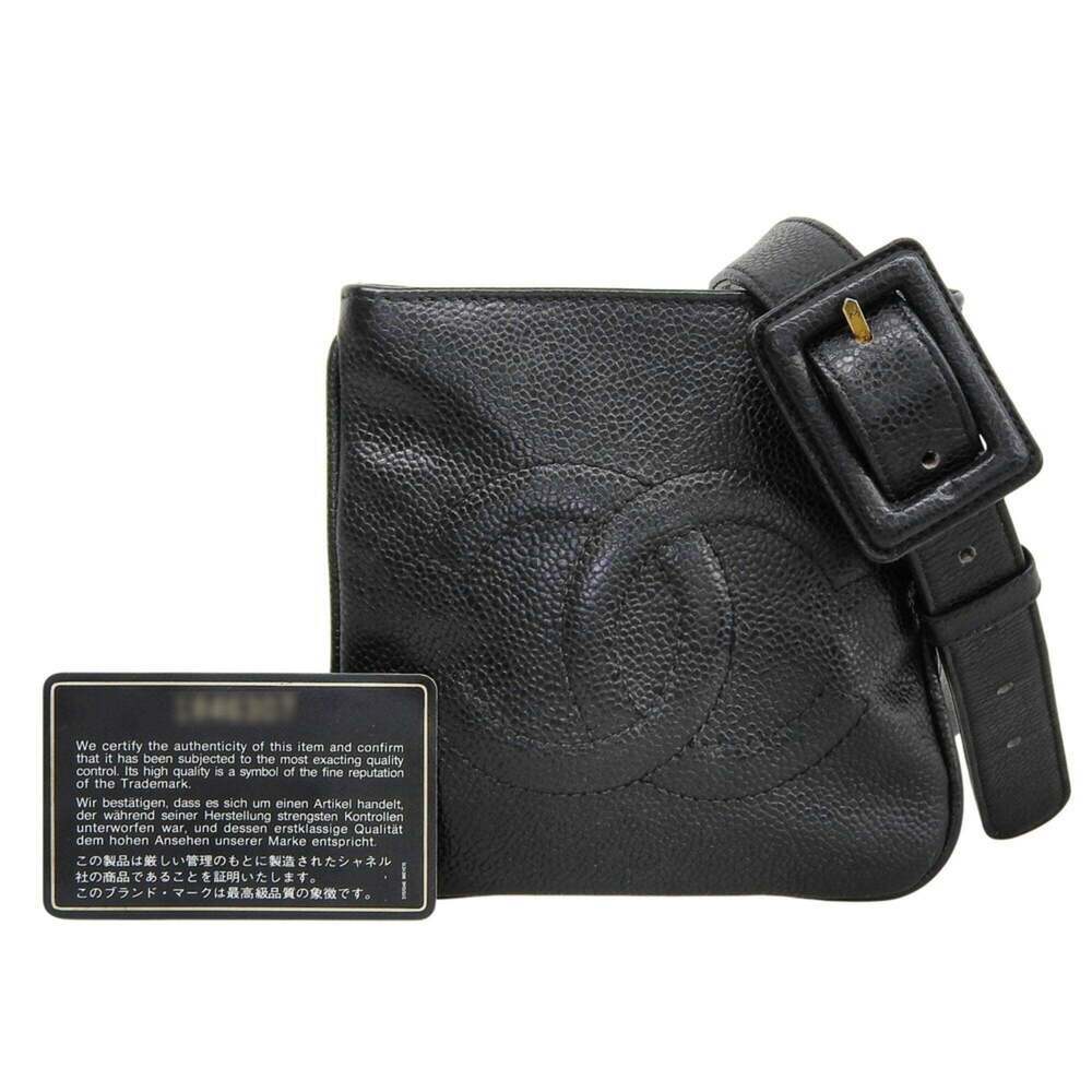 CHANEL Black Caviar Leather Logo Fanny Pack